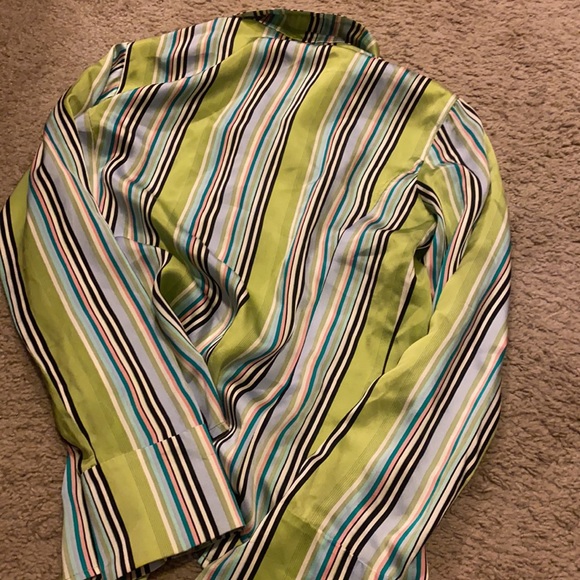 Dana Buchman Vintage Silk Striped 70’s Blouse in Lime Green - Picture 6 of 8